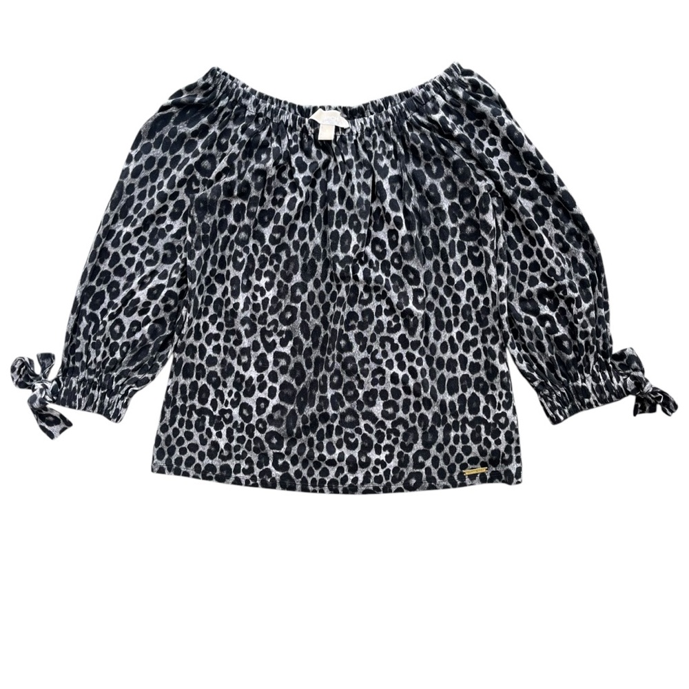 Michael Michael Kors Womens S Black Gray Leopard Off The Shoulder Long Sl Blouse